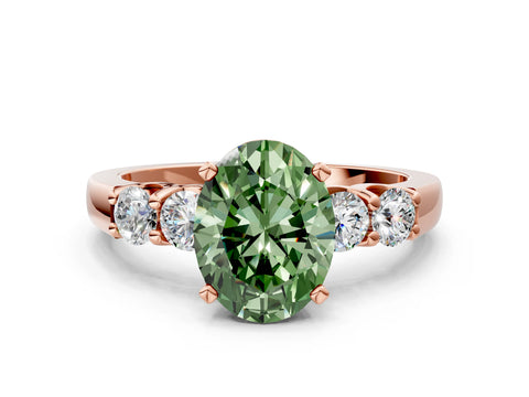 Rose gold Fancy Green Oval Cut Brilliant Diamond Five-Stone Engagement Ring with Prong Setting on a Classic Band_3