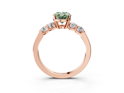 Rose gold Fancy Green Oval Cut Brilliant Diamond Five-Stone Engagement Ring with Prong Setting on a Classic Band_6