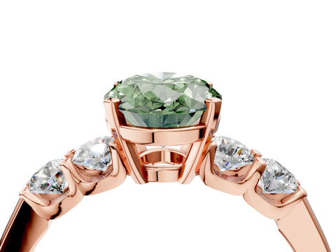 Rose gold Fancy Green Oval Cut Brilliant Diamond Five-Stone Engagement Ring with Prong Setting on a Classic Band_7