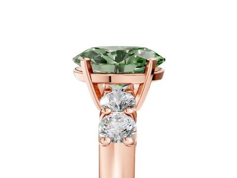 Rose gold Fancy Green Oval Cut Brilliant Diamond Five-Stone Engagement Ring with Prong Setting on a Classic Band_8