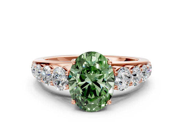 Rose gold Fancy Green Oval Cut Brilliant Diamond Pavé Band with Six-Prong Setting
