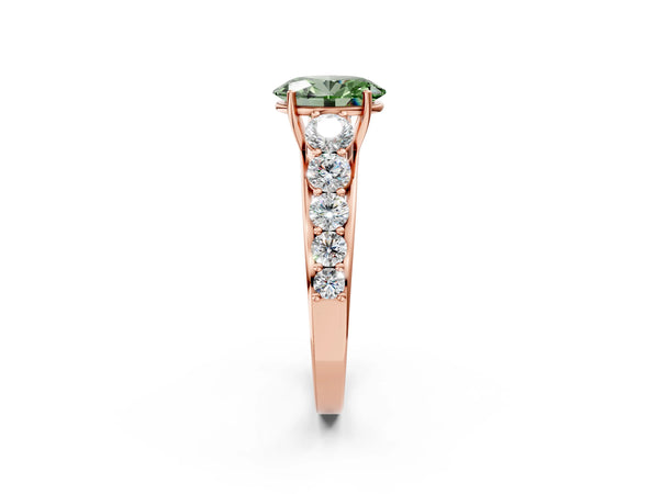 Rose gold Fancy Green Oval Cut Brilliant Diamond Pavé Band with Six-Prong Setting