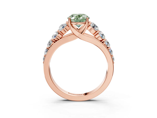 Rose gold Fancy Green Oval Cut Brilliant Diamond Pavé Band with Six-Prong Setting