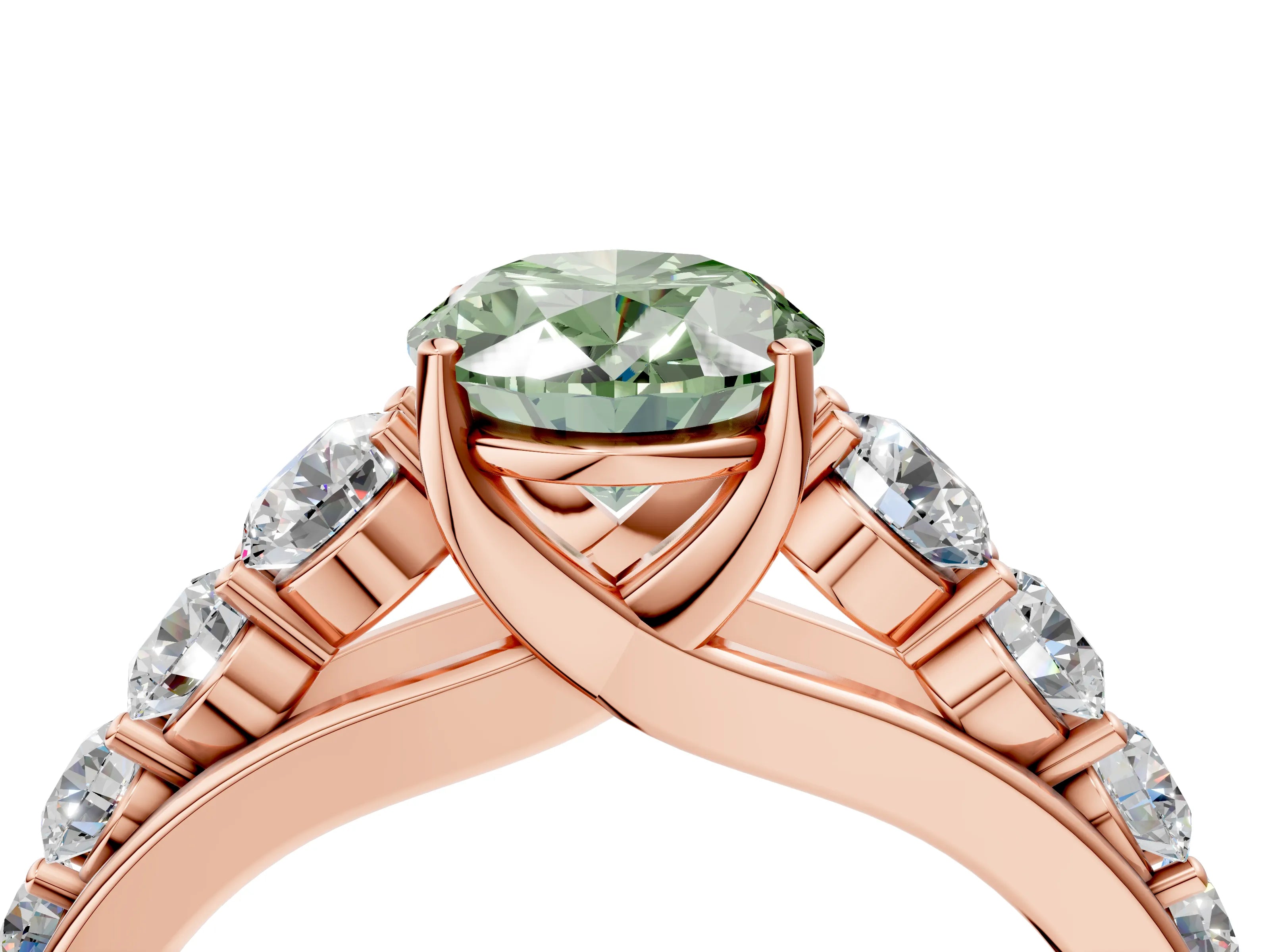 Rose gold Fancy Green Oval Cut Brilliant Diamond Pavé Band with Six-Prong Setting_4