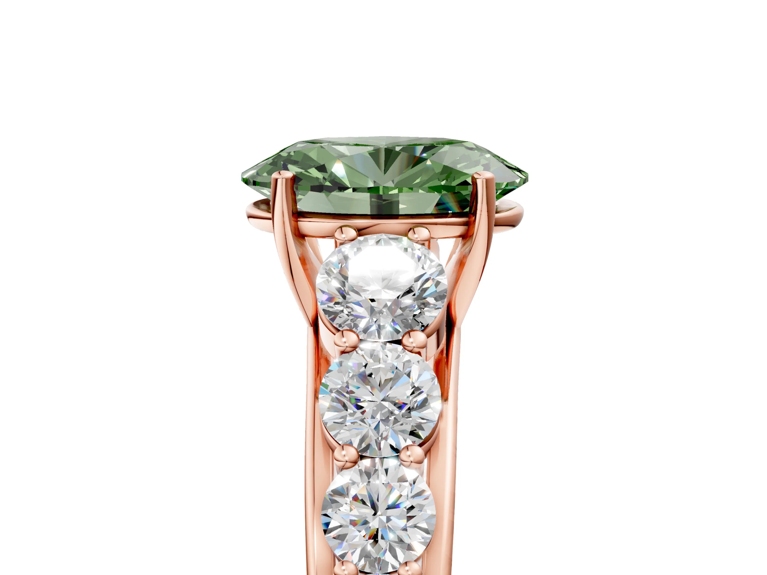 Rose gold Fancy Green Oval Cut Brilliant Diamond Pavé Band with Six-Prong Setting_5