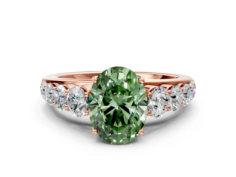 Rose gold Fancy Green Oval Cut Brilliant Diamond Pavé Band with Six-Prong Setting
