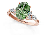 Rose gold Fancy Green Oval Cut Brilliant Diamond Solitaire Ring with Pear Side Stones and Four-Prong Setting_4