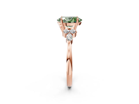 Rose gold Fancy Green Oval Cut Brilliant Diamond Solitaire Ring with Pear Side Stones and Four-Prong Setting_5