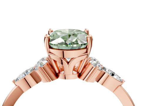 Rose gold Fancy Green Oval Cut Brilliant Diamond Solitaire Ring with Pear Side Stones and Four-Prong Setting_7