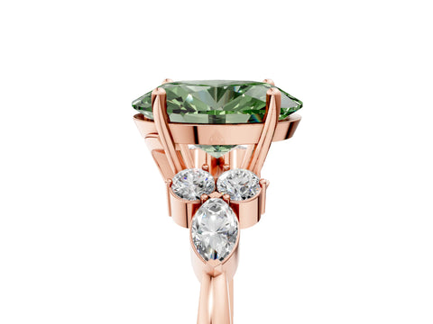 Rose gold Fancy Green Oval Cut Brilliant Diamond Solitaire Ring with Pear Side Stones and Four-Prong Setting_8