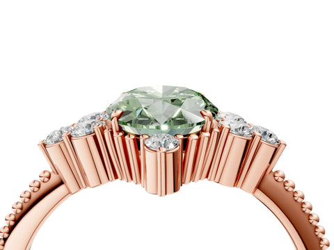 Rose gold Fancy Green Oval Cut Brilliant Diamond with Cluster Setting on a Beaded Band and Four-Prong Setting_4