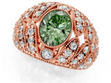Rose gold Fancy Green Oval Cut Brilliant Halo Pave Diamond Milgrain Ring_1