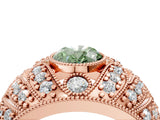 Rose gold Fancy Green Oval Cut Brilliant Halo Pave Diamond Milgrain Ring_4
