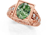 Rose gold Fancy Green Oval Cut Brilliant Milgrain Filigree Diamond Ring with Square Prong Setting_1