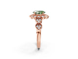 Rose gold Fancy Green Oval Cut Brilliant Milgrain Pave Heart Band Solitaire Ring_2