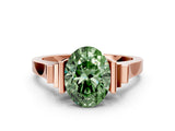 Rose gold Fancy Green Oval Cut Brilliant Solitaire Diamond Ring with Channel Set Band and Bar Prong Setting