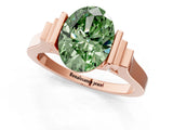 Rose gold Fancy Green Oval Cut Brilliant Solitaire Diamond Ring with Channel Set Band and Bar Prong Setting_1