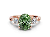 Rose gold Fancy Green Oval Cut Brilliant Three-Stone Diamond Ring with Pavé Band and Four-Prong Setting_3