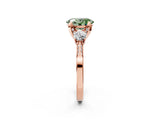 Rose gold Fancy Green Oval Cut Brilliant Three-Stone Diamond Ring with Pavé Band and Four-Prong Setting_5