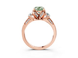 Rose gold Fancy Green Oval Cut Brilliant Three-Stone Diamond Ring with Pavé Band and Four-Prong Setting_6