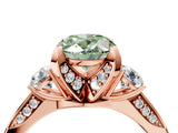 Rose gold Fancy Green Oval Cut Brilliant Three-Stone Diamond Ring with Pavé Band and Four-Prong Setting_7