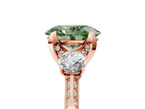 Rose gold Fancy Green Oval Cut Brilliant Three-Stone Diamond Ring with Pavé Band and Four-Prong Setting_8