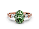 Rose gold Fancy Green Oval Cut Brilliant Three-Stone Pave Band with Four-Prong Setting