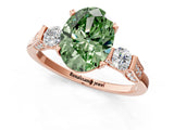 Rose gold Fancy Green Oval Cut Brilliant Three-Stone Pave Band with Four-Prong Setting_1