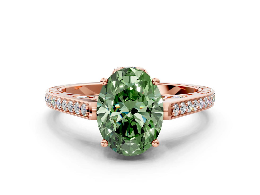 Rose gold Fancy Green Oval  Cut Cathedral Pave Diamond Engagement Ring with Six-Prong Setting_32