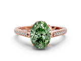 Rose gold Fancy Green Oval  Cut Cathedral Pave Diamond Engagement Ring with Six-Prong Setting_32