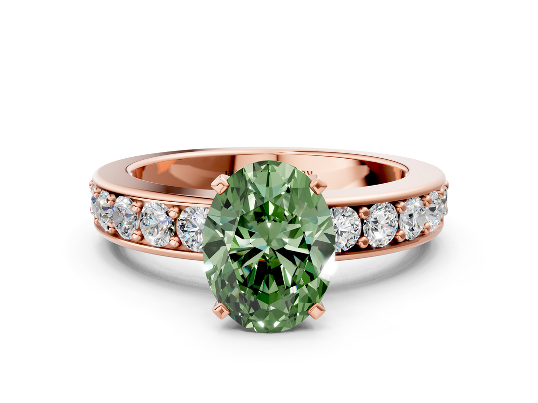 Rose gold Fancy Green Oval  Cut Channel Set Diamond Engagement Ring with Four-Prong Setting_223