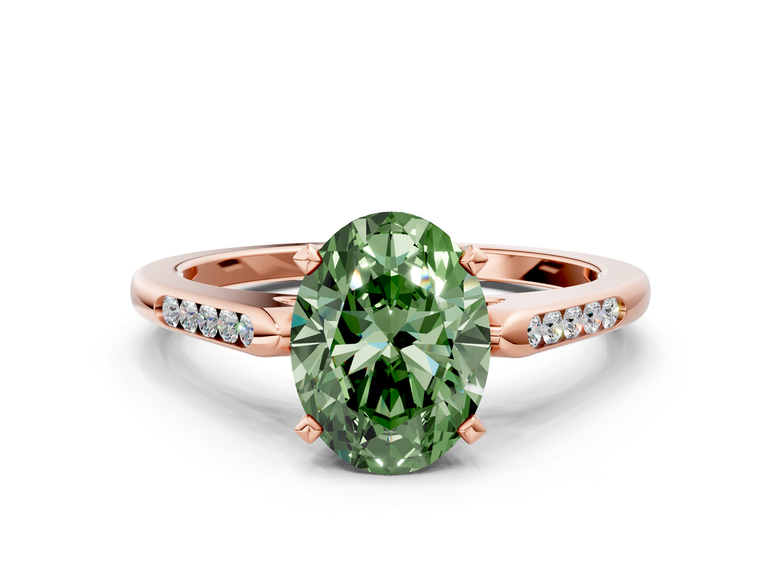 Rose gold Fancy Green Oval  Cut Channel Set Solitaire Engagement Ring with Four-Prong Setting_213