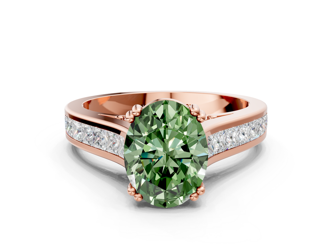 Rose gold Fancy Green Oval  Cut Channel Set Solitaire Engagement Ring with Prong Setting_20