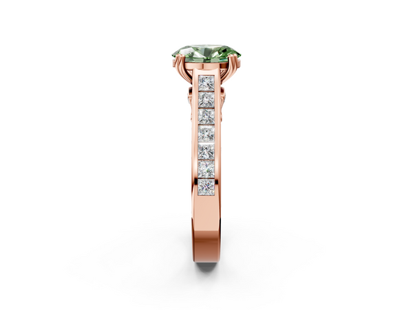 Rose Gold Oval Channel Set Solitaire Engagement Ring Setting for Fancy Green Center with Double Claw Prongs