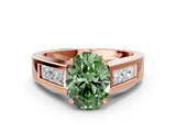 Rose gold Fancy Green Oval Cut Cut Channel Set Solitaire Ring with Four-Prong Setting