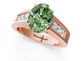Rose gold Fancy Green Oval Cut Cut Channel Set Solitaire Ring with Four-Prong Setting_1