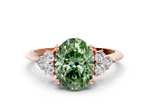 Rose gold Fancy Green Oval Cut Cut Diamond Cluster Ring with Solitaire Band and Four-Prong Setting_12
