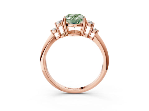 Rose gold Fancy Green Oval Cut Cut Diamond Cluster Ring with Solitaire Band and Four-Prong Setting_15