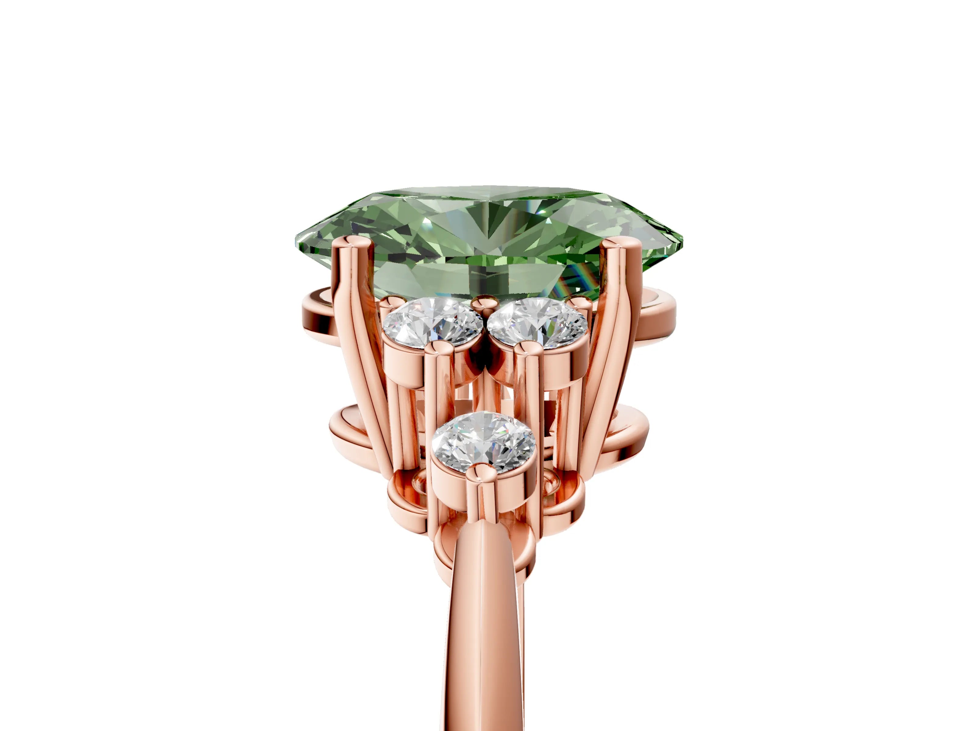 Rose gold Fancy Green Oval Cut Cut Diamond Cluster Ring with Solitaire Band and Four-Prong Setting_17