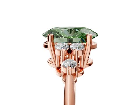 Rose gold Fancy Green Oval Cut Cut Diamond Cluster Ring with Solitaire Band and Four-Prong Setting_17