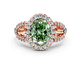 Rose gold Fancy Green Oval Cut Cut Diamond Halo Engagement Ring with Open Split Pavé Band