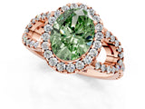 Rose gold Fancy Green Oval Cut Cut Diamond Halo Engagement Ring with Open Split Pavé Band_1