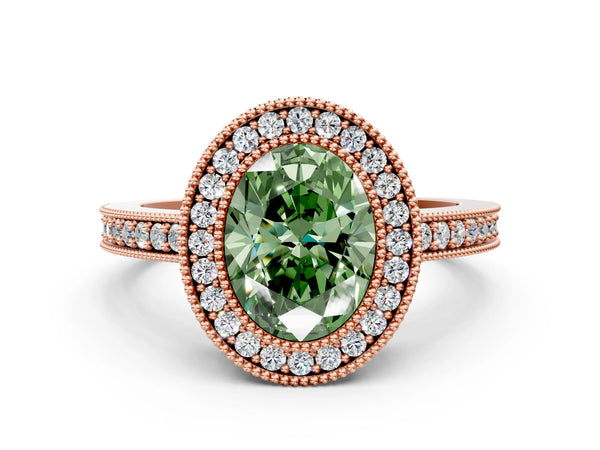 Rose Gold Oval Halo Engagement Ring Setting for Fancy Green Center - Design RJ-753