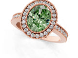 Rose gold Fancy Green Oval Cut-Cut Diamond Halo Engagement Ring with Pave Band and Prong Setting_1