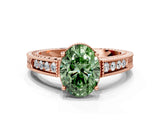 Rose gold Fancy Green Oval Cut Cut Diamond Milgrain Pave Band Four-Prong Setting Ring_3