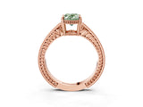 Rose gold Fancy Green Oval Cut Cut Diamond Milgrain Pave Band Four-Prong Setting Ring_6