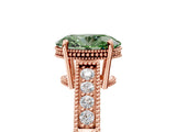 Rose gold Fancy Green Oval Cut Cut Diamond Milgrain Pave Band Four-Prong Setting Ring_8