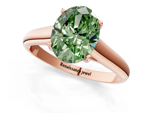 Rose gold Fancy Green Oval Cut Cut Diamond Solitaire Engagement Ring with Tapered Plain Band and Four-Prong Setting_1