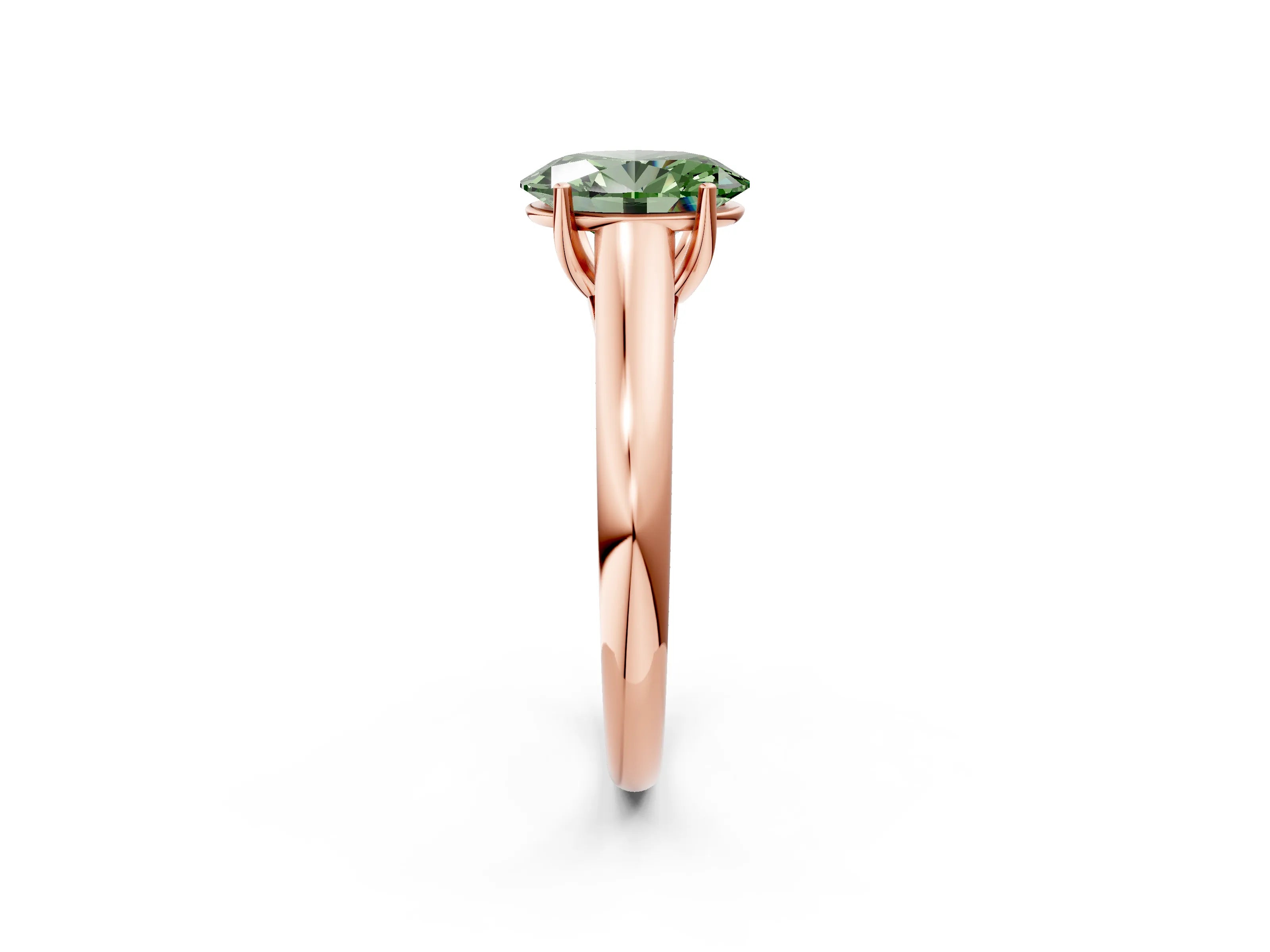 Rose gold Fancy Green Oval Cut Cut Diamond Solitaire Engagement Ring with Tapered Plain Band and Four-Prong Setting_2