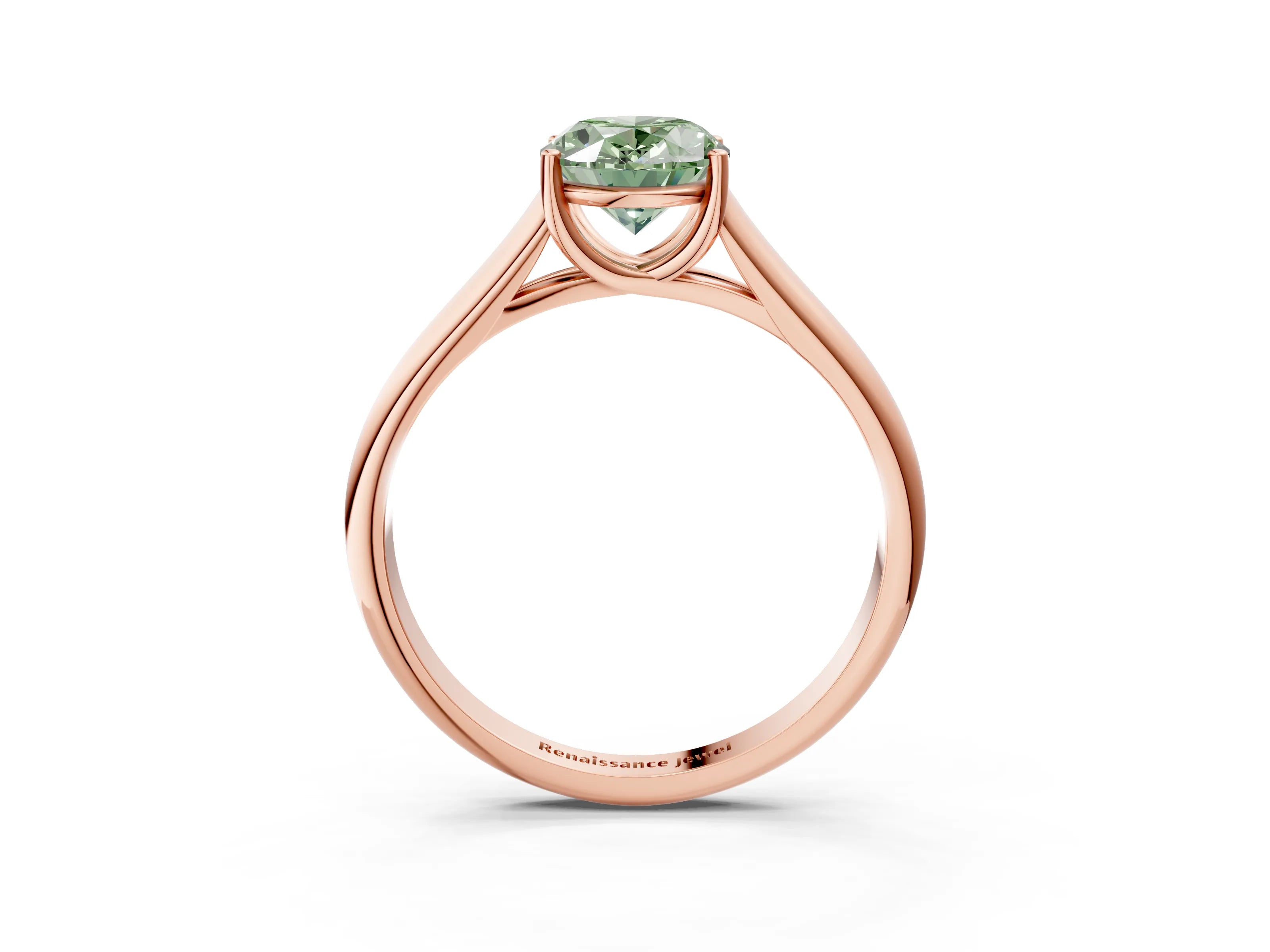 Rose gold Fancy Green Oval Cut Cut Diamond Solitaire Engagement Ring with Tapered Plain Band and Four-Prong Setting_3